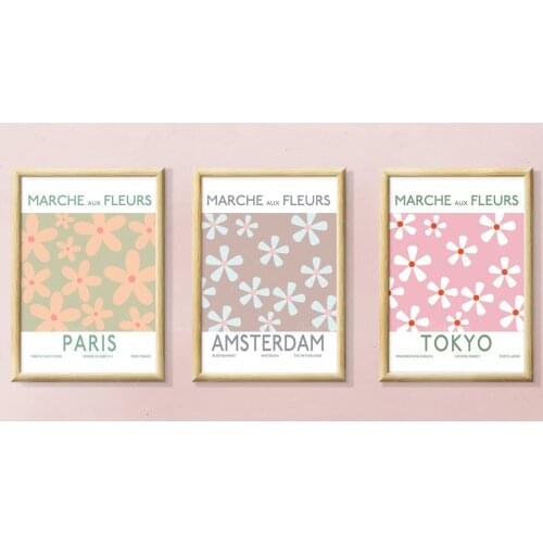 Set of 3 flower market poster printable wall art | Flower market print London Paris Tokyo digital download | Illustration moder