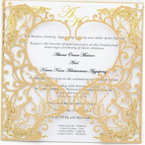 2017 latest design champagne gold laser cut wedding invitations with blank insert and envelope