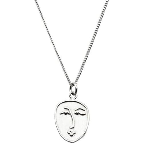 2021New 925 Sterling Silver Abstract Figure Face Pendant Necklace Punk Style Necklace Personality Creative Design Clavicle Chain