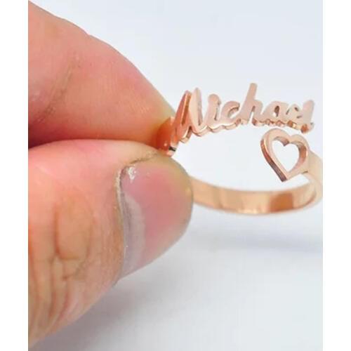 New Gold Color Custom Ring Personalized Name Ring With Heart Custom Nameplate Ring For Couple Lover Graduation Keepsake Gift
