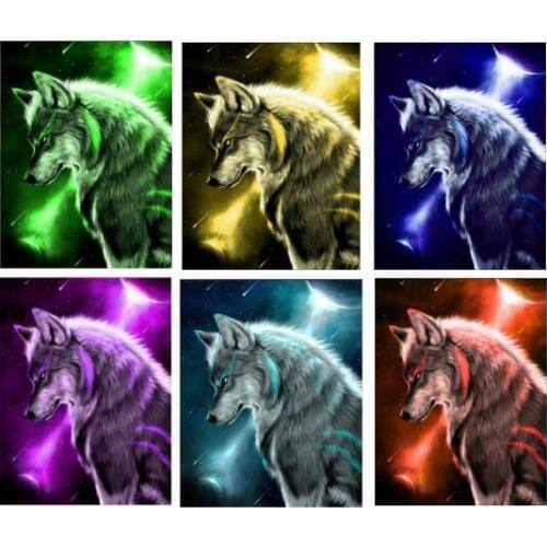 New 5D DIY Diamond Painting Animal color Wolf Cross Stitch full square/Round Diamond Mosaic Star Sky Wolves art decor