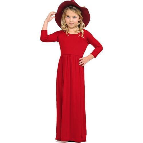 School Girl Maxi Dress Autumn Winter Cute Baby Casual Long Sleeve Teens Girls Solid Color 2-8 10Y Kids Party Dresses for Girls