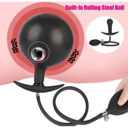 Inflatable Huge Anal Butt Plug Built-In Rolling Steel Ball Vaginal Anal Dilator Dildo Pump Expandable Prostate Massager Sex Toys