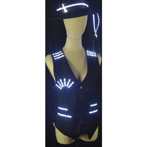 RE75 Singer stage costumes led light vest luminous jazz vest hat glowing outfit performance coat dj jacket led lighted dress men