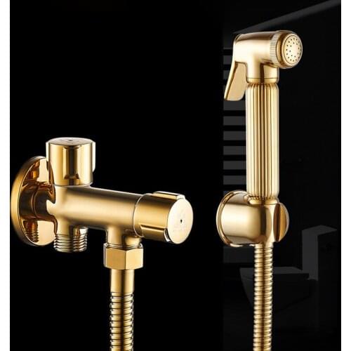 Toilet Bidet Faucets Golden Brass Single Cold Bathroom Toilet Shower Blow-fed Spray Gun Nozzle Bidet Taps Washing Machine Faucet