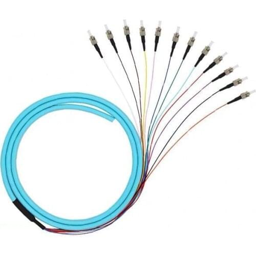 ST OM3 12core Fanout Fiber Optic Pigtail Multimode 12Colored 1.5M Optical Fiber Pigtail,12core ST/UPC Bunchy Pigtail