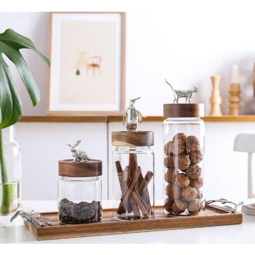 Glass Sealed Storage Jar Wooden Bottle Cap Spice Jars Ornaments Salt Seasoning Moisture-proof Container Home Kitchen Accessories