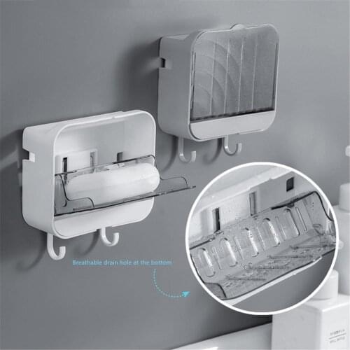 Punch-free Soap Storage Rack Self Draining Soap Holder With Towel Hook Wall-mounted Draining Dish Kitchen Bathroom Accessories