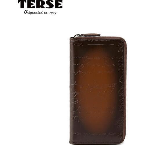 TERSE New Arrival Wallet Genuine Leather Purse Engraving Zipper Long Wallets Handmade Bag with Card Holders Customize Logo 9301