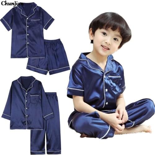 100% Satin Pajamas Sets for Boys Children Sleepwear Girls Silk Pajamas Solid Satin Night Suit Girl Sets Homewear Clothing Sets