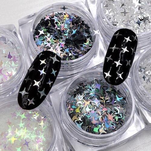 3 Pot 3 Colors Mix Sizes Glitter White AB Silver Colorful Astral Star Light Paillette Sequins Nail Art Slice Decorations Tips