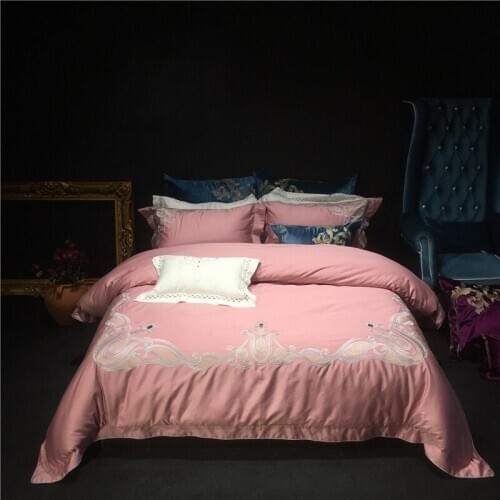 4pcs blue pink Queen King Luxury Royal Wedding Bedding sets 120S Egyptian cotton Embroidery Duvet cover Bed sheet set Pillowcase
