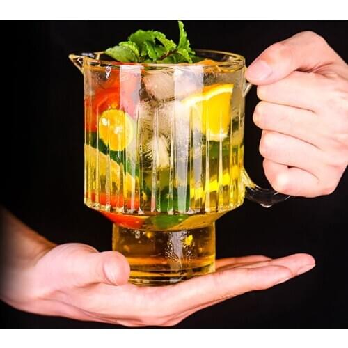 650ML High Capacity Beer Glass Cup Coffee Tea Milk Mug Creative Stackable Carved Mug Transparent Handle Drinkware For Bar