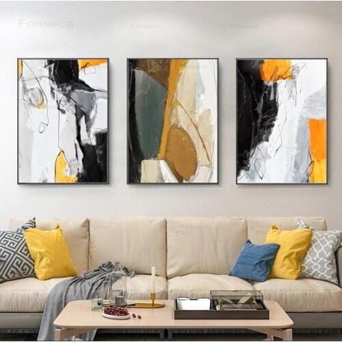 Abstract Black Yellow White Posters and Prints Nordic Wall Art Pictures for Living Room Modern Home Decoration Canvas Paintings