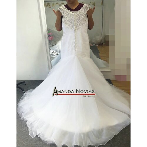 White tulle mermaid wedding dress with beading plus size wedding dress mermaid style