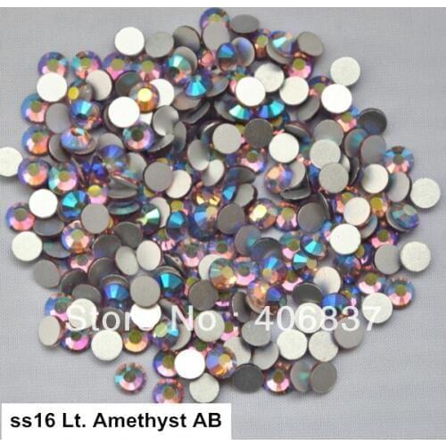 Free Shipping! 1440pcs/Lot, ss16 (3.8-4.0mm) Light Amethyst AB Flat Back Non Hotfix Glue On Nail Art Rhinestones