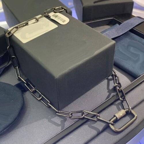 Brand 1:1Brand Fashion Necklace High Quality Black Silver Color Chain with Navy Blue Lagoon Sliding Hoops Women Jewelry Gift