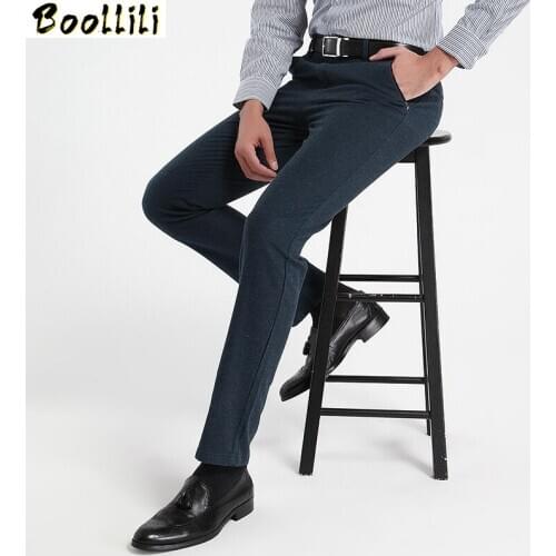 Men Leisure Cotton Pants New Spring Autumn Straight Zipper Mid Waist Stretch Streetwear Long Solid Casual Suit Trousers For Male