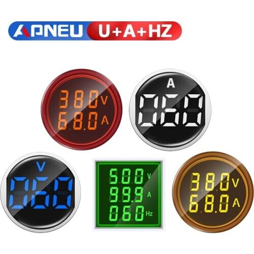 22MM Digital LED Voltmeter Display Round Square Dual Ammeter Ampere Current Voltage Hertz Frequency Meter Signal Light Lndicator