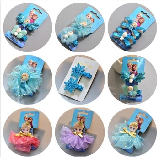 2pcs Disney childrens hair accessories headdress hairpin frozen elsa Anna princess hairpin girls Snow White skirt clip doll