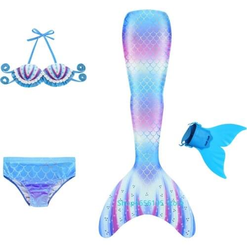 Kids Girls Swimming Mermaid tail Costume Cosplay Princess Dress with Monofin Swimsuit Bikini Bathing Suit Dress For Swim