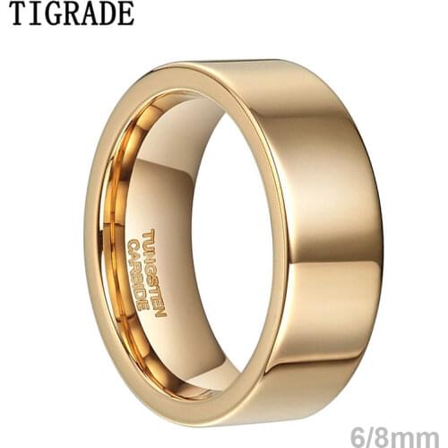 Tigrade 8mm Men Golden Tungsten Carbide Ring Male Fashion Jewelry Gold Womens Wedding Bands Anillos Mujer Anels Lord Of Rings