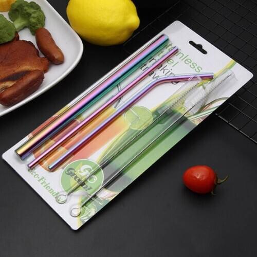 Reusable Drinking Straw 304 Stainless Steel Metal Straw with Cleaner Brush For Mugs Kitchen Bar Party Accessory