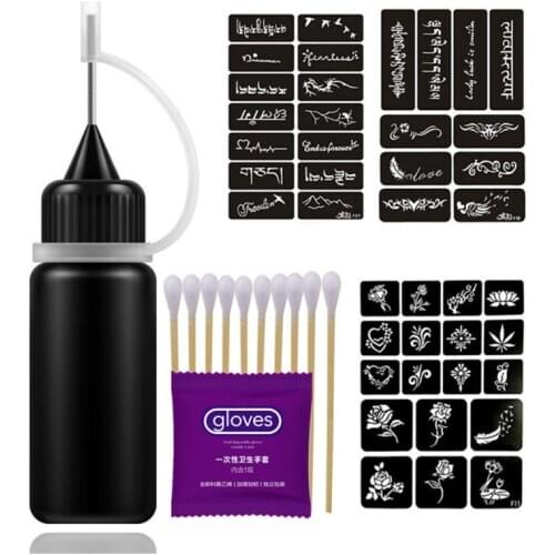 10ml Natural Plant Juice Tattoo Cream Safe Waterproof DIY Tattoo Pigment Ink Tattoo Liquid Set With Cotton Swab Glove Template