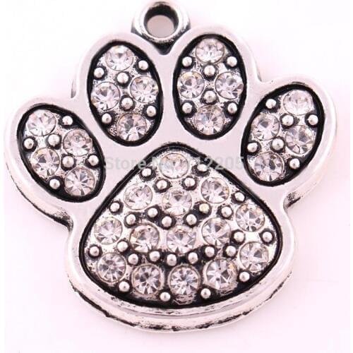 New Arrival antique silver zinc studded with sparkling crystals Paw Print clear Crystal Pendant