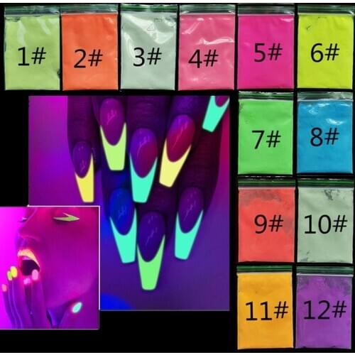 Bulk Price 10 g Nail Dust Fluorescent Effect Luminous Powder Glow in the Dark Powder - 12 Colors Lasting Glow in Dark Powder