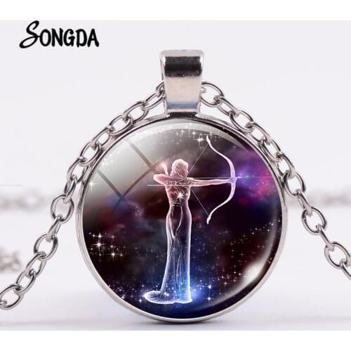 12 Zodiac Signs Necklace Leo 12 Constellation Galaxy Design Horoscope Astrology Crystal Pendant for Women Men Family Gift