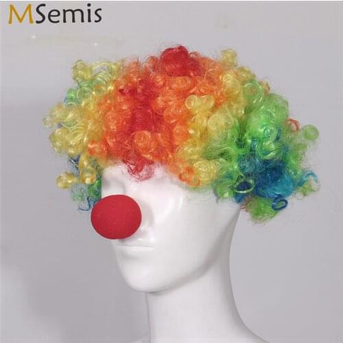 Curly Clown Wig Red Sponge Nose Set For Adults Halloween Performance Costume Props Kids Christmas Cosplay Clown Hair Accessories