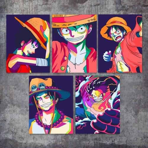 Bandai Japanese Anime Straw Hat One Piece Posters and Prints Graffiti Luffy Canvas Painting Picture for Children Room Bar Decor