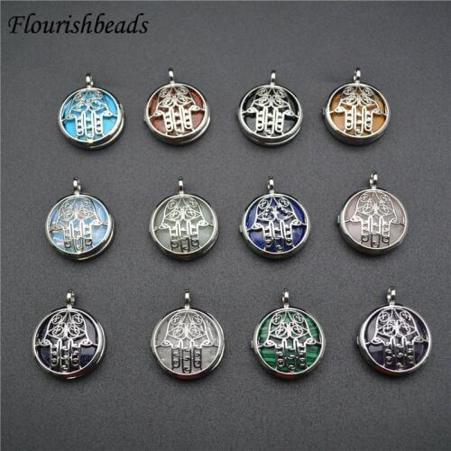 10pc Natural Stone Symmetrical Auspicious Clouds Round Cabochon Metal Hollow Out Necklace Pendant Fashion Jewelry Findings