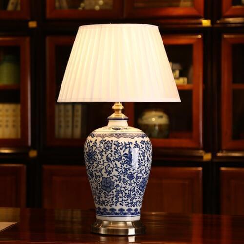 Dimmable Blue and White Porcelain Desk Lamps China Flower Cemaric Reading lamp Home Indoor Lighting Bedroom Bed Side Table Light
