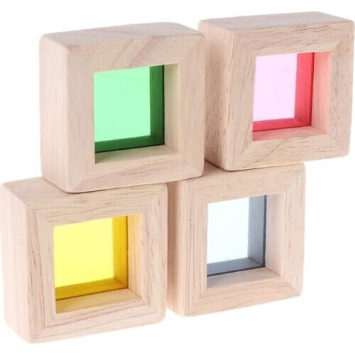 Rainbow Acrylic Wooden Building Blocks Baby Educational Toy Montessori Kids toy