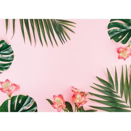 Pink Flowers Green Leaves Photography Backdrop Vinyl Background Studio for Children Baby Lovers Wedding Photoshoot Fond Photo