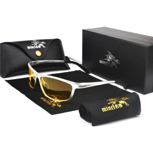 MINCL 2019 Night Vision Driving Sunglasses Men Polarized Brand Designer Square Sun Glasses Male Unisex Eyewear with Box NX