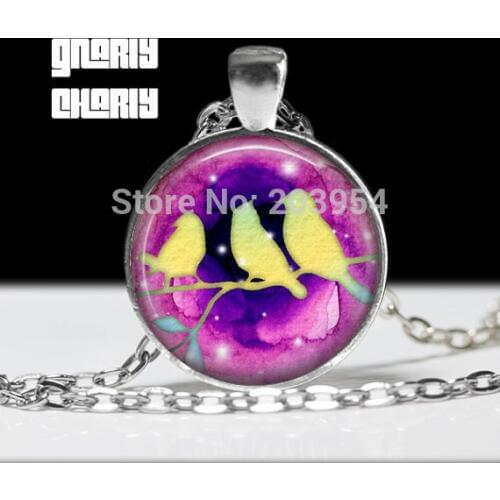 Steampunk handmade Moive BIRD Necklace 1pcs/lot bronze or steel Glass Pendant jewelry gift chain men necklace women purple new