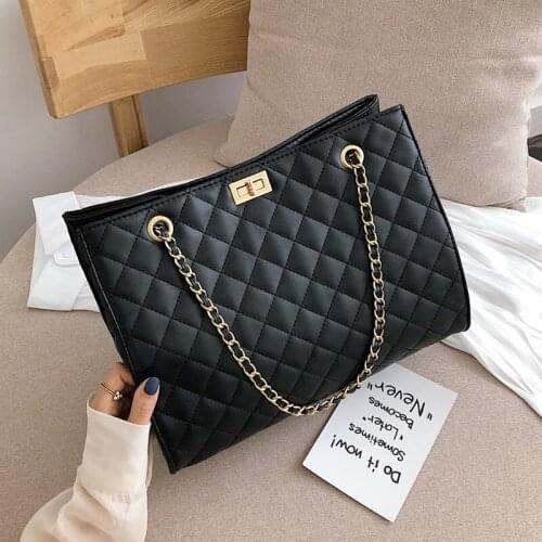Crossbody Tote Bag Black Big Bags for Women Chain Diamond Lattice Shoulder Bag Female Large Leather Plaid Shopper Handbags Sac