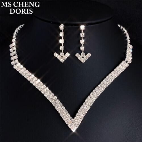 Wedding Bridal Set Drop Earring Jewelry Sets Women Sparkling V Shaped Rhinestone Australia Crystal Necklace for Girls
