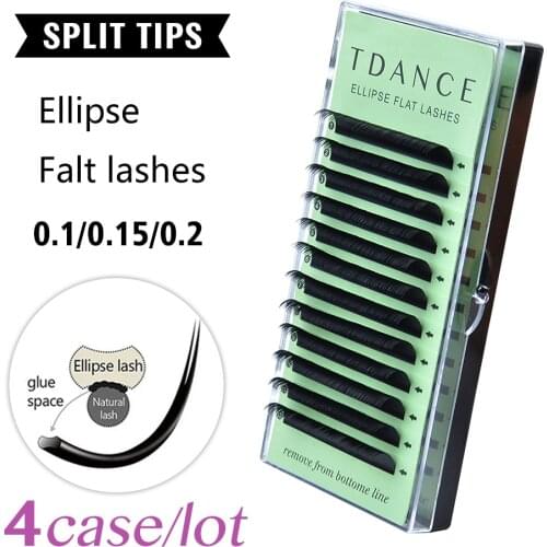 TDANCE 4cases/lot Flat Ellipse Eyelash Extensions split tips ellipse shaped natural light false ellipse eyelashes