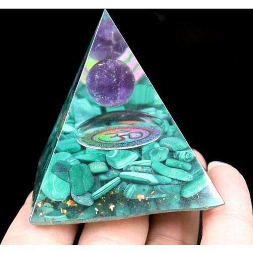 FYJS Unique Orgonite Malachite Stone and Resin Pyramid Pendant 3D Symbol Metaphysical Jewelry