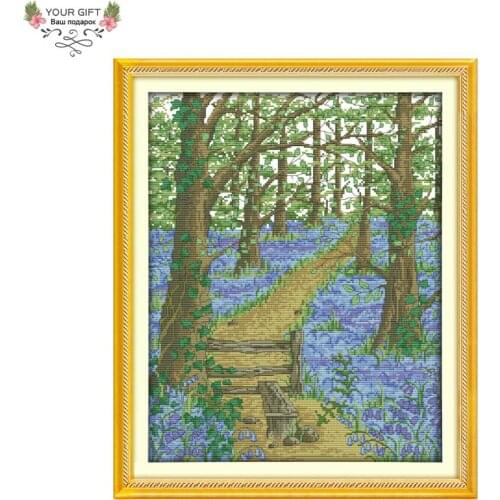 Your Gift F887 14CT 11CT Counted and Stamped Home Decor The Flower Path In The Forest Needlework Needlepoint Cross Stitch kits