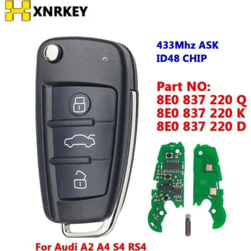 XNRKEY For Audi 3 Button Key 315MHZ / 433MHZ /8E0 837 220D/ID48 Chip