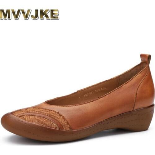 MVVJKE 2020 new spring / autumn genuine leather round toe retro casual comfortable platform shoes women pumps