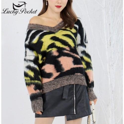 2020 Women SPring Autumn Fashion New V-Neck Leopard Sweater Female Short Print Casual Korea Long Sleeve pullovers QL376