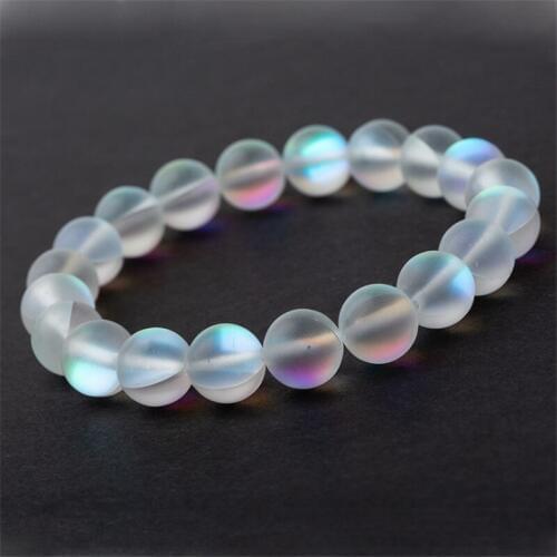 Trendy Natural Stone Love Transparent Flash 10mm Bead Bracelet Vintage Charm Round Chain Beads Bracelets Jewelry For Women Gift