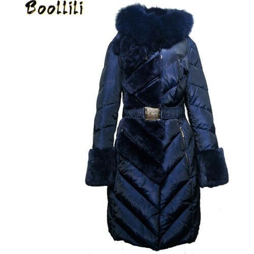 Boollili 2020 Womens Down Jacket Hooded Winter Coat Women Real Fox Fur Collar Long Puffer Jacket Thick Warm Casacas Para Mujer