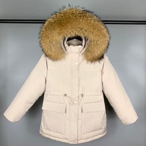 2021 Large Natural Raccoon Fur Hooded Women 90% White Duck Down Jacket Winter Down Coat Thick Warm Parkas Female Outerwear